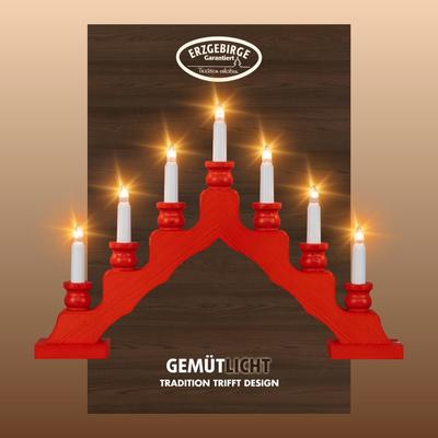 LED Lichterbogen WEIGLA "Schwede, Made in Germany", rot (rot, weiß), B:47,5cm H:33cm T:6cm, Massivholz, Schwibbögen, 7-flammig