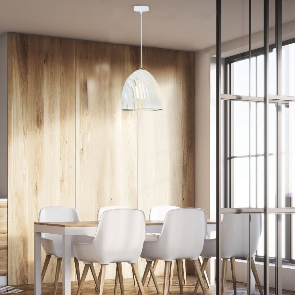 V-Tac Vt-7255-W Lampadario A Campana Prismatica Led In Metallo Portalampada E27 (Max 60w) Bianco Sku 3952
