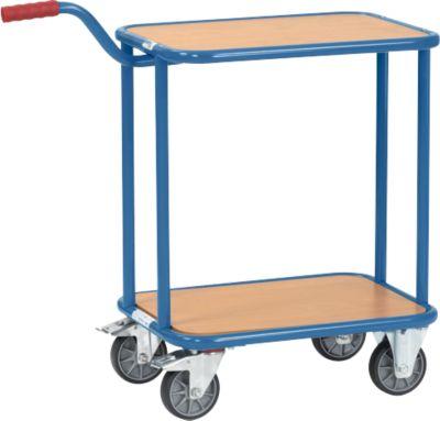 Griffroller, mit 2 Holzplattformen, L 600 x B 450 mm, bis 250 kg, Stahlrohr, blau