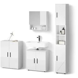 BADMÖBEL-SET Ronco, Weiß Hochglanz, 4-teilig