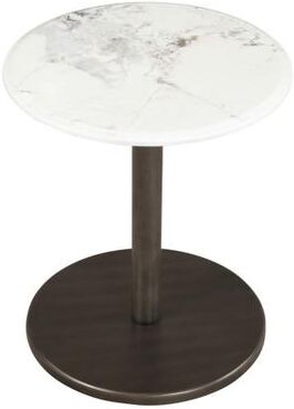 Costway Round Marble Side Table Pedestal End Table with Stone Finish and Wooden-Black & White