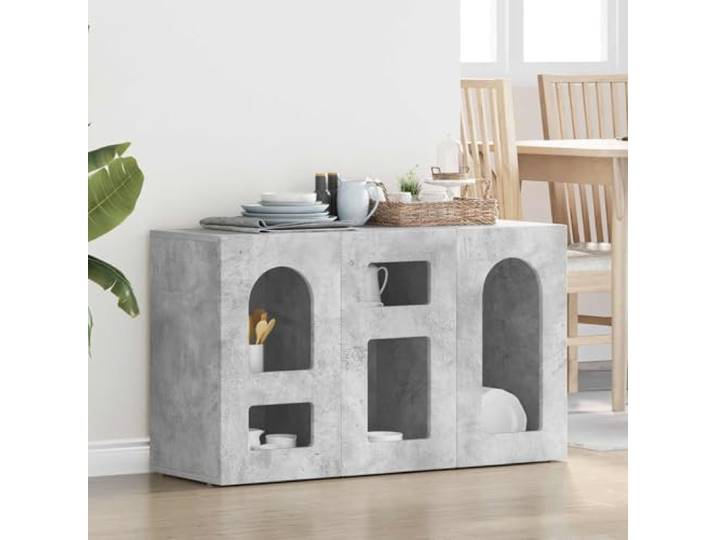 HEFZGDB Sideboard Beton Grau aus Holzwerkstoff für Wohnzimmer, Modernes Sideboard mit Regalböden für Esszimmer, Funktionales mit Aufbewahrung und Easy-Clean Oberfläche