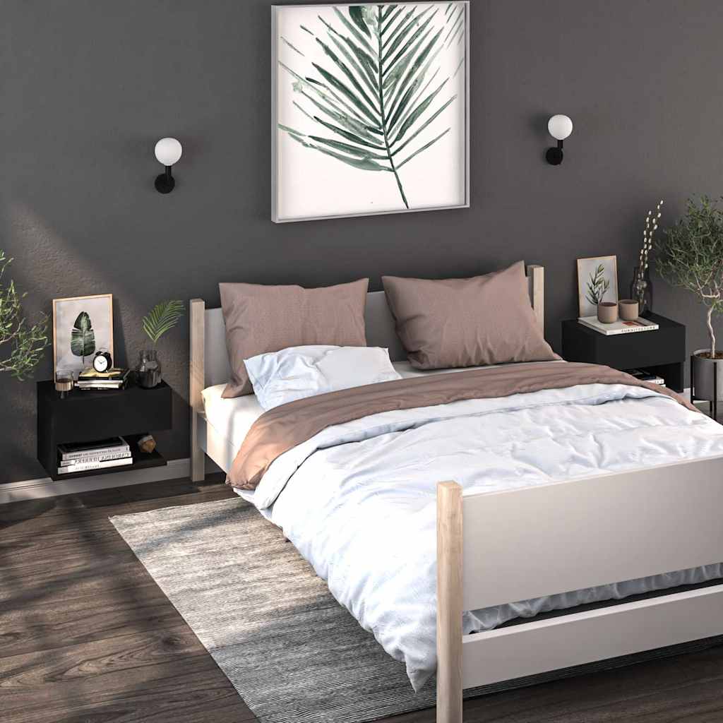 vidaXL Table de chevet murale Noir