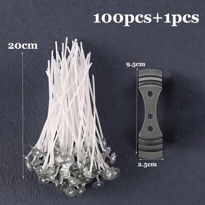 On Spot Shop Pre Waxed Cotton Core Candle Wicks, Smokeless Candle Wicks With Metal Sustainer Tabs, DIY Handmade Candle Tools 20cm Set X Holder