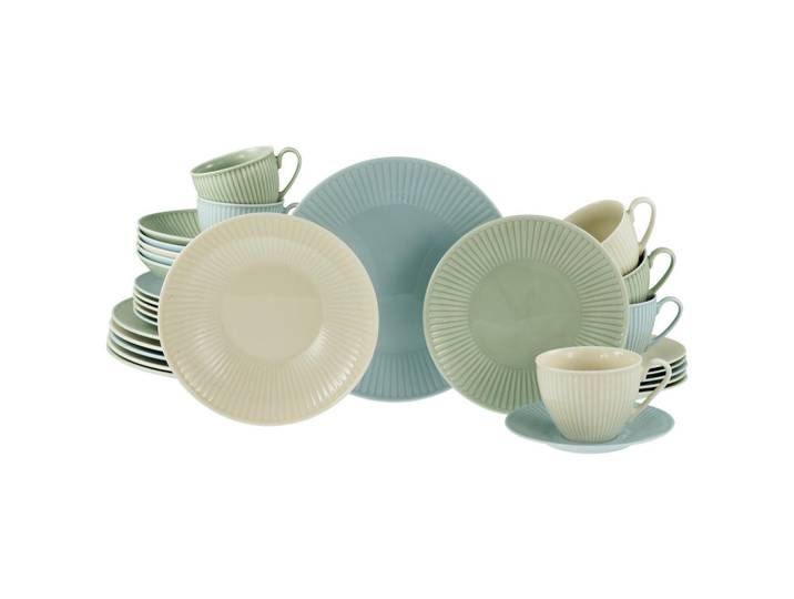 Creatable Kombiservice Valencia Pastell, Creme, Pastellgrün, Pastellblau, Keramik, 30-teilig, 200 ml,200 ml, Essen & Trinken, Geschirr, Geschirr-Sets, Kombiservice