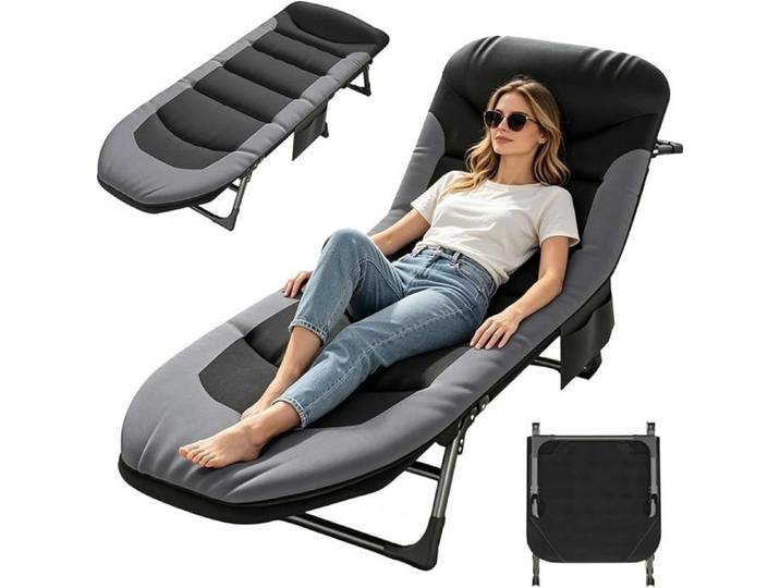 Chaise Longue Jardin Exterieur Transat Jardin Exterieur avec 6 Dossiers Réglables Chaise Longue Pliable avec Poche Latérale(Noir