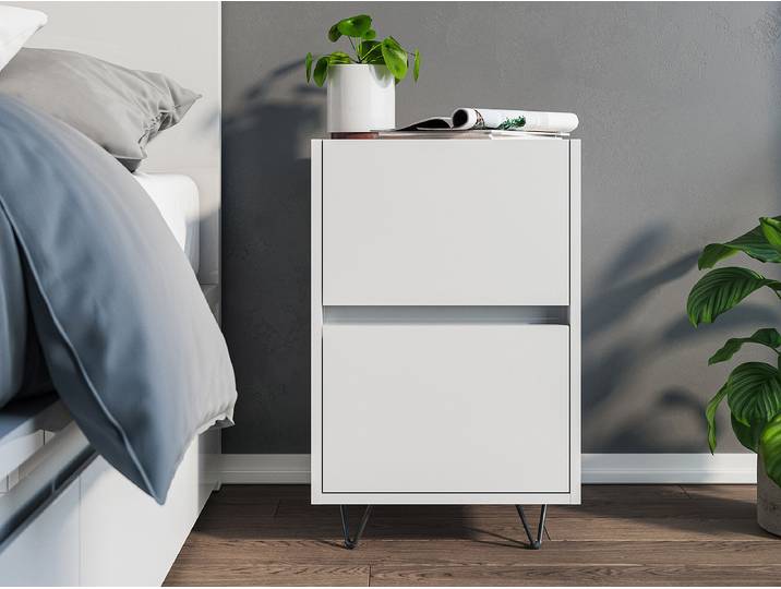 Table de chevet Industrial 41cm Blanc/Blanc brillant