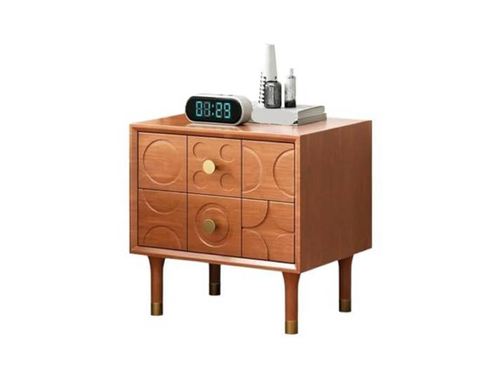 AZHKJKZH Nachttisch Nachttisch Mit Zwei Schubladen, Kreativer Geschnitzter, Retro Wohnzimmer Schlafzimmer(Natural-B)