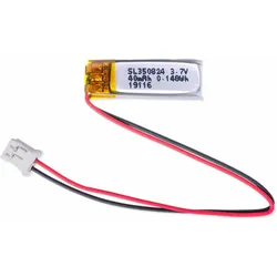 Soldered Li-Ion Akku, Lithium-Polymer, 350824, 3,7V, 40mAh mit 2 Pin JST Stecker