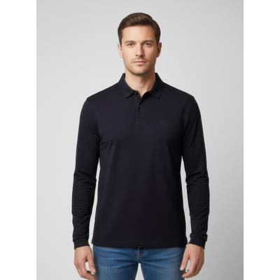 Langarm-Poloshirt BOSS GREEN "Pirol", Herren, Gr. M, blau (dunkelblau402), Jersey, Obermaterial: 100% Baumwolle, unifarben, regular fit normal, abgesteppte Kante, Shirts, Langarm, regular fit, Logo-Stickerei