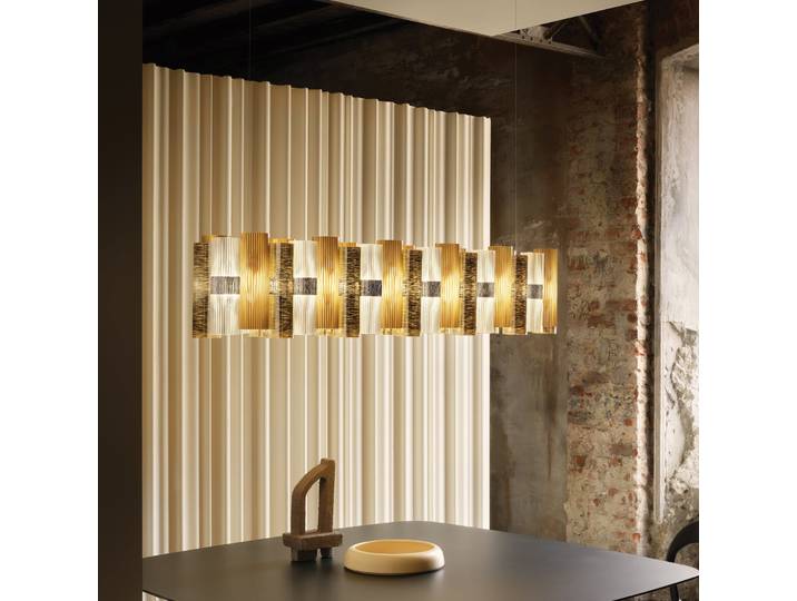 La Lollo LED-Hängelampe, goldfarben, 140 cm - Slamp - Wohnzimmer - Design - Kunststoff - Mit Schirm