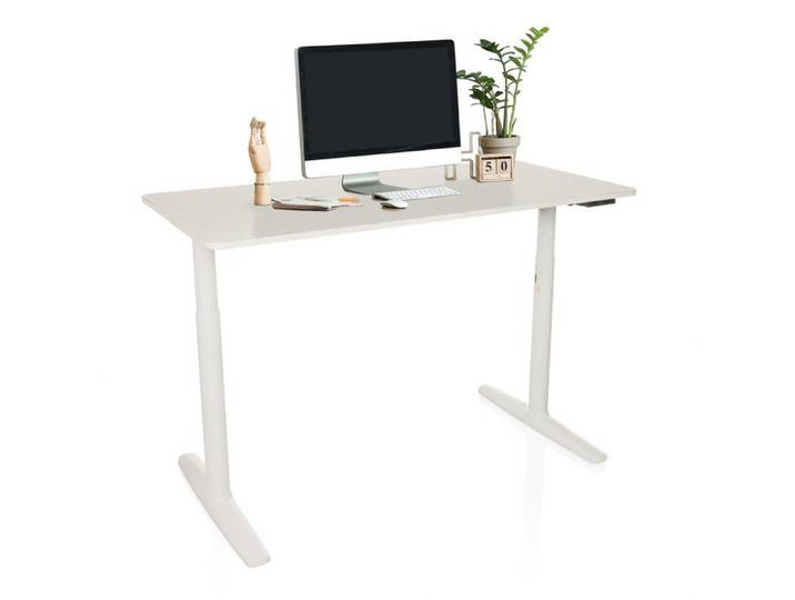 Bureau réglable en hauteur électriquement - hjh OFFICE - STAND PRO - Blanc - Panneau MDF cadre en acier