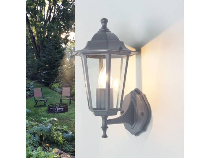 Lampe murale extérieure en verre et aluminium couleur anthracite IP44 pour terrasse\, hauteur 36 cm\, culot E27\, lanterne murale nostalgique verticale pour jardin PARIS