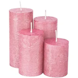 Rustikale Kerzen, rosé-metallic, abgestuft, 4 Stück