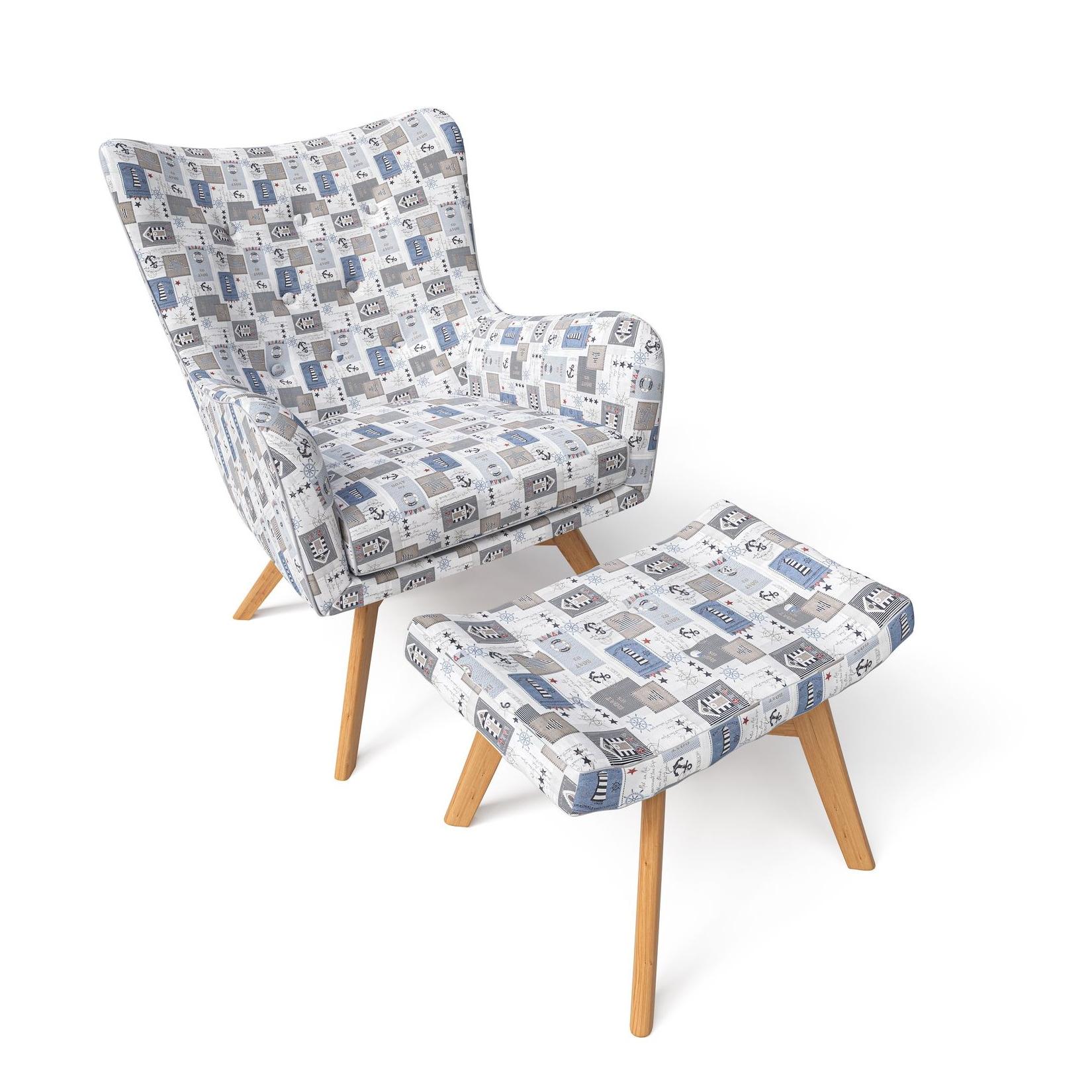 Supellex Sessel Manhattan mit Hocker Design Patchwork maritime Motive