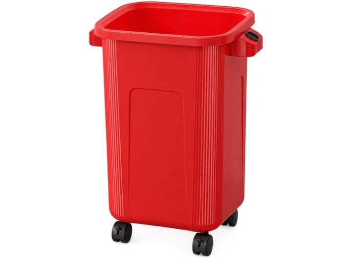 WSJJXS Hoher Abfalleimer mit Rädern, Ergonomischer Mülleimer für Küche Kein Bücken nötig, 360 Grad Rollen, doppelte Griffe, breite Öffnung(Red,30L)