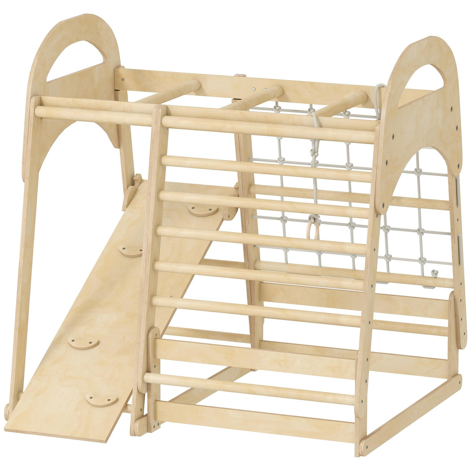 AIYAPLAY 6-in-1 Montessori houten binnenspeelplaats met letterstructuur en glijbaan