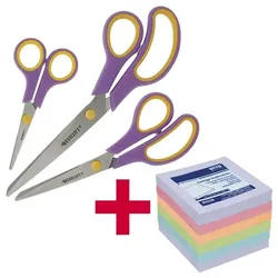 Westcott 3-teiliges Scheren-Set »Easy Grip« inkl. 6x Haftnotizblöcke »Harmony Farbmix« 75 lila