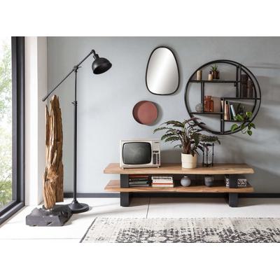 Lowboard SIT "Zürich aus Akazie mit Baumkante & Metallgestell – Unikat", schwarz (natur, schwarz), B:140cm H:36cm T:40cm, Massivholz, Metall, Sideboards, Lowboard, Massive Akazie mit Baumkante wie gewachsen & offenem Fach