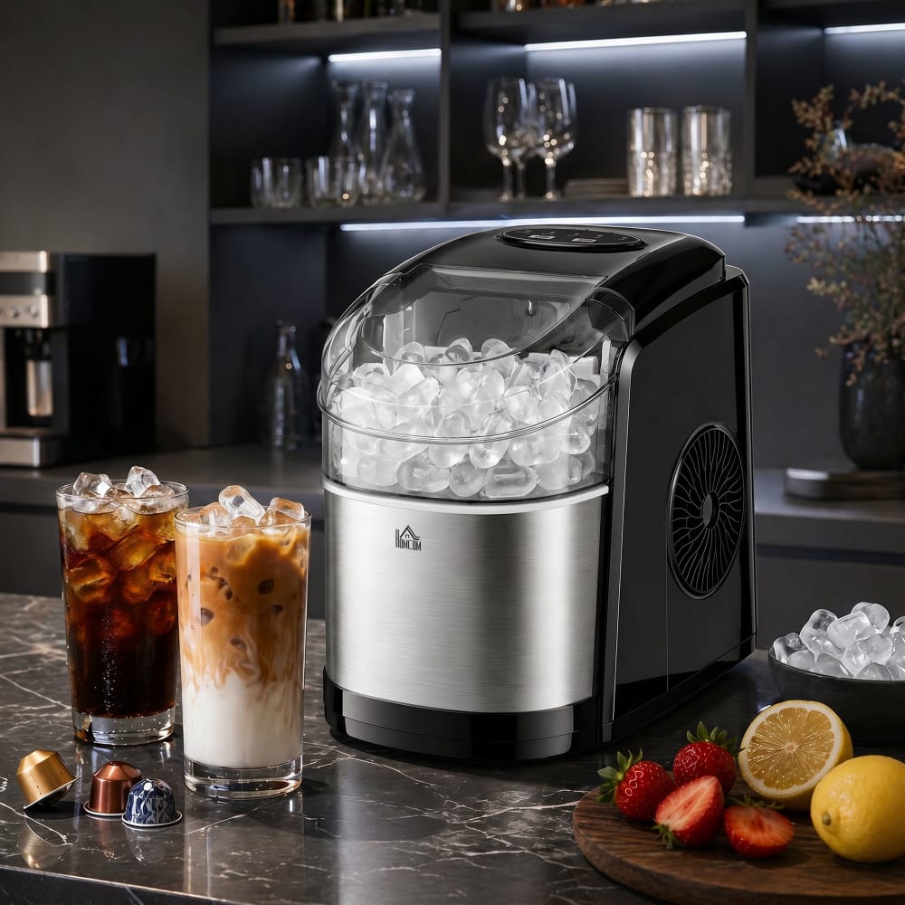 Homcom Machine à glaçons autonettoyant acier inox inox Noir 24x33x35cm
