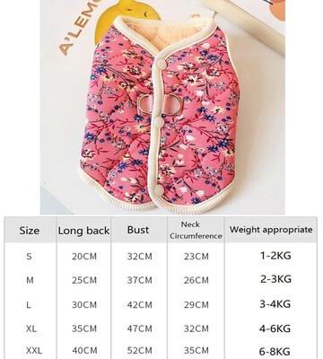 Uplift Essentials Luxurious Floral Fleece Pet Vest Warm Quilted Winter Coat For Small Dogs & Cats pink xl