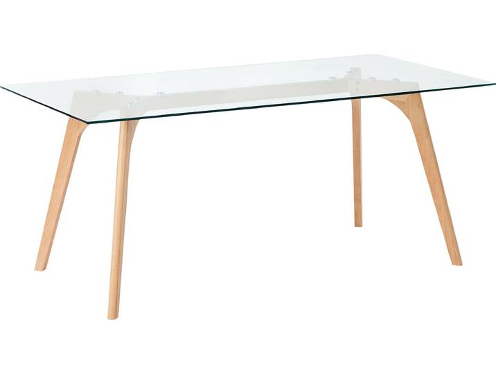 BELIANI Esstisch Transparent Sicherheitsglas 180 x 90 cm mit Holzbeinen Rechteckig Modern Esszimmer Wohnküche Möbel Ausstattung