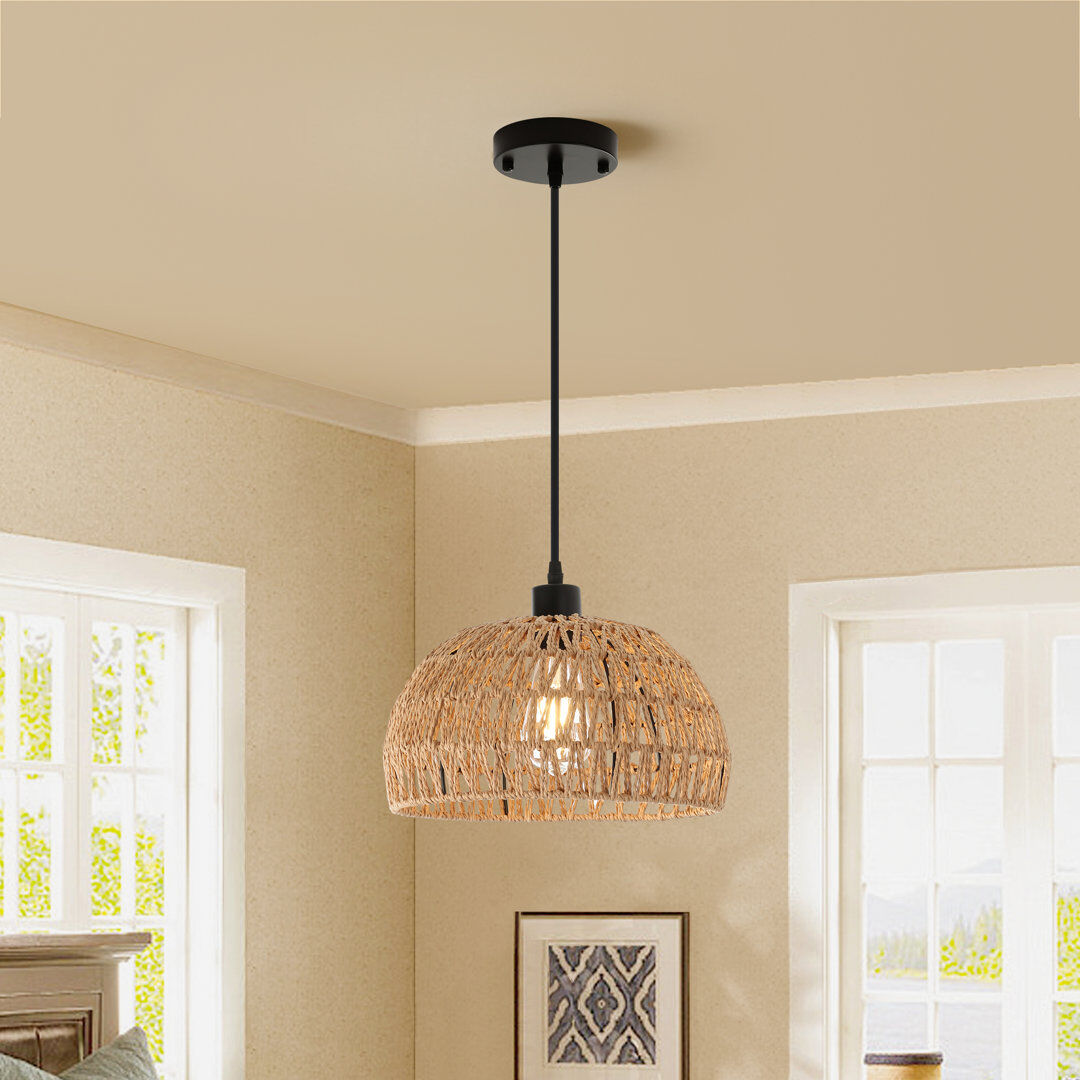 Blue Elephant Farmhouse Rattan Single Pendant Light, Boho Rustic Cage Hanging Light for Dining Room Bars etc. Matte Black;Brown 20.1cm H X 31cm W X 31cm D