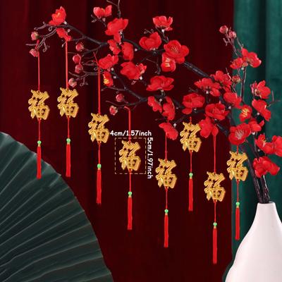 Discount Dollar Deals Gold Tassel New Year Home Decorations, Lucky Bonsai Party Hanging Pendants, Style Festive Ornaments 6pcs Character