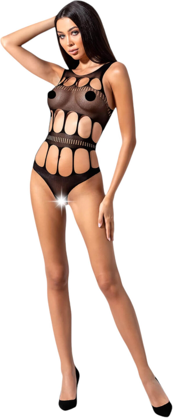 Passion BS083 - perforated, open, black bodysuit (S-L)