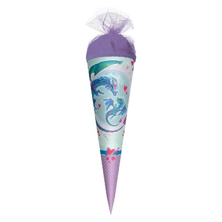 Magni Geschenk-Schultüte klein Drachenliebe 35 cm - rund Tüllverschluss - Zuckertüte Schulanfang (673756)