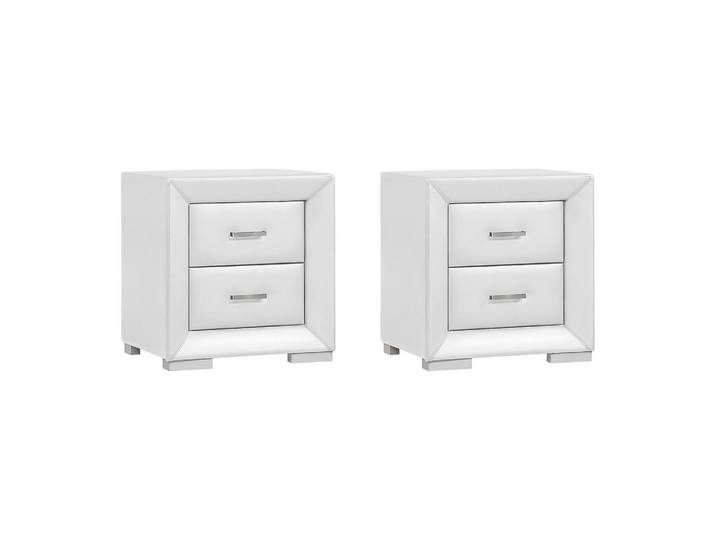 Vente-Unique Nachttisch - 51.5 cm x 43 cm - kunstleder - weiß Capitole, Weiß, Leder, Uni, 2 Schubladen, Rechteckig, 51.5x54.5x43 cm, Schlafzimmer, Nachtkästchen