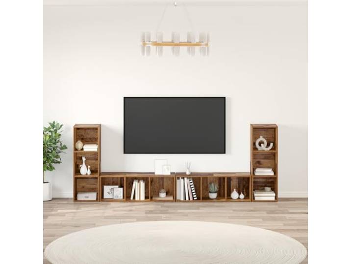 HEFZGDB Modulares Würfelregal 4 Stück im Vintage Holzdesign 37 x 35 x 107,5 cm mit vielen Fächern für effiziente Raumorganisation und Aufbewahrung, farbbeständiges Material