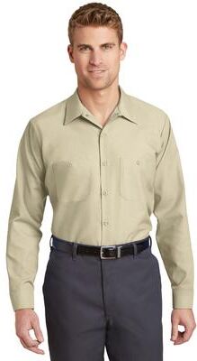 Red Kap SB12 Long Sleeve Striped Industrial Work Shirt in Light Tan size XLR   Polyester Blend CS10, SP10