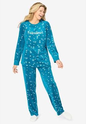 Plus Size Women's Dreams & Co. ® Velour Pajama with FREE Fuzzy Socks by Dreams & Co. in Deep Lagoon Fabulous (Size 5X)