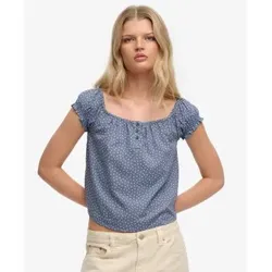Superdry für Damen. W6012219A Top mit Knöpfen blau (S), Lässig, Viskose, Kurzarm