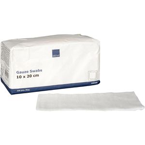 Abena Mullkompressen 220988, aus Baumwolle, unsteril, fusselfrei, mit Falzkanten, 8-lagig, 10 x 20 cm, 100 Stück