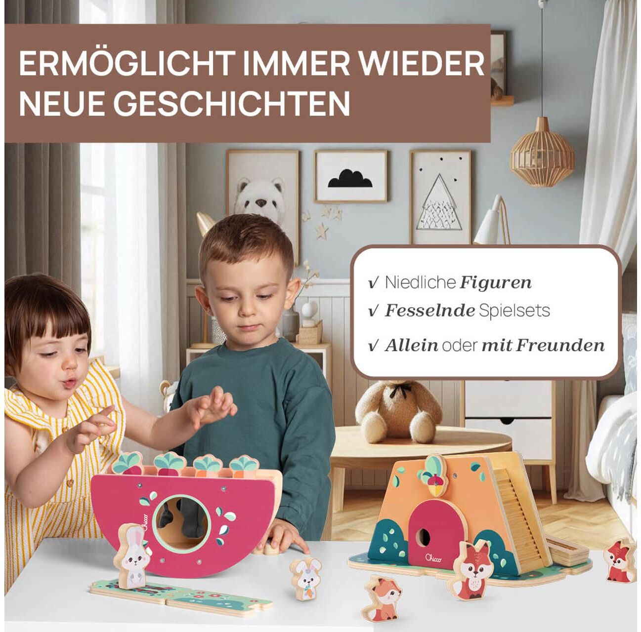 Steckspielzeug CHICCO "My Wood Friends – Der", Baby, bunt (mehrfarbig), Steckspielzeug Steckspielzeug mehrfarbig Einheitsgröße