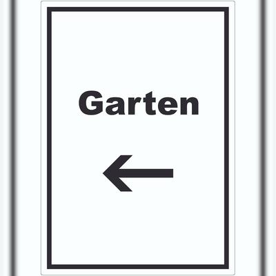 HB-Druck Garten Aufkleber mit Text und Richtungspfeil links Blumen Rasen hochkant A9 (37x52mm)