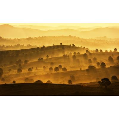 Papermoon "BERGE-LANDSCHAFT DORF WIESE NEBEL GEBIRGE SONNE WALD"
