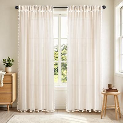 Awesome Home Casual Fringe Light Filtering Back Tab Curtain Pair