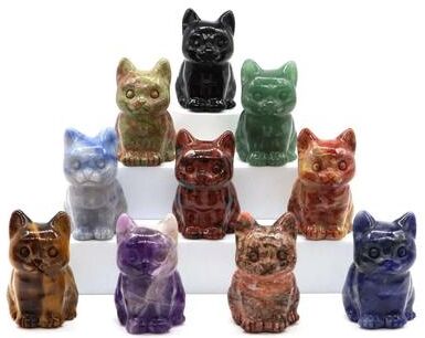Uplifted Finds "Natural Crystal Cat Statue   Hand Carved 1.8"" Amethyst & Tiger Eye Healing Figurine For Chakra Meditation & Home Decor random Stone"