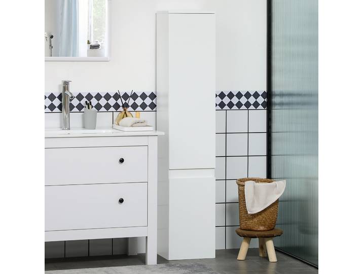 kleankin Colonne SDB Blanche 2 Placards 3 Étagères 30x28x152,5cm