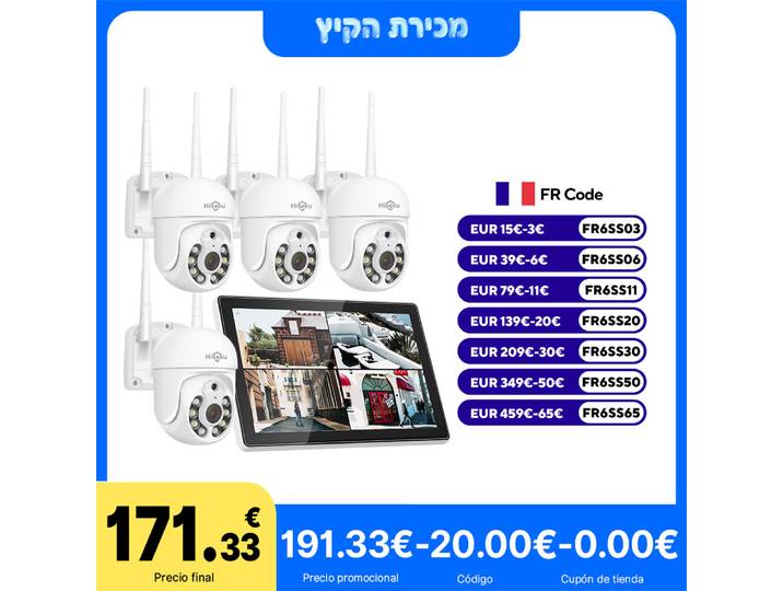 Système de surveillance CCTV Hiseeu 3/5MP avec moniteur 10,1 pouces, NVR 10 canaux, caméra IP, vision nocturne, kit de caméras de sécurité sans fil P2P PTZ ﻿