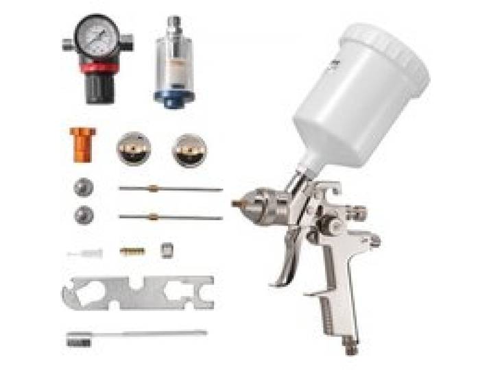 VEVOR LVLP-Lackierpistole, Spritzpistole mit Schwerkraftzufuhr & 3 Düsen (1,3/1,4/1,7 mm), 600 ml Fassungsvermögen, Farbsprüh-Set mit Luftregler für Möbel, Autolackierung, Heimwerkerarbeiten