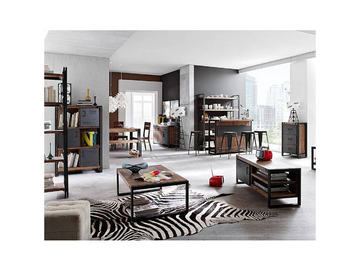 Couchtisch 110 cm 110 x 35 x 70cm Braun/Akazie Grau
