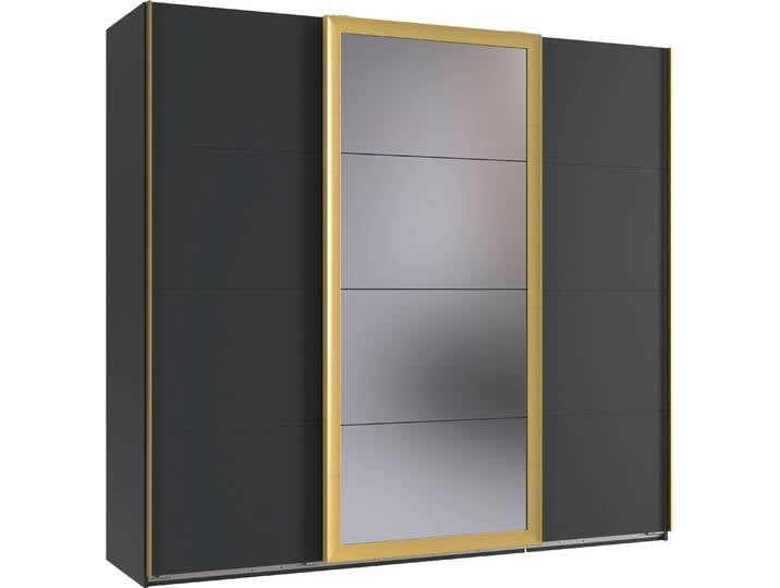 Schwebetürenschrank WIMEX Katar, Kleiderschrank erhältlich in den Breiten 225cm und 270cm , schwarz (grafit, absetzung gold matt), B:225cm H:208cm T:65cm, Holzwerkstoff, Schränke, Schwebetürenschrank, inkl. Spiegel, Akzente in Gold