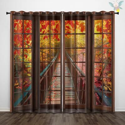 LightInthebox Perforated Blackout Curtains Window Forest Beautiful Scenery Insulation Outdoor Balcony Rest Living Room Home Decoration 2-piece Set 3D Digital Printing