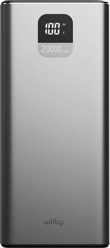 Allity APB-100 Powerbank 20000 mAh Quick Charge, USB PD LiPo USB-C, USB-A Grau Statusanzeige