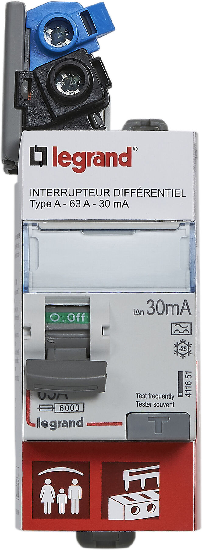 Interrupteur différentiel DX3-ID 2P 63 A 30 mA 2 modules LEGRAND 411651