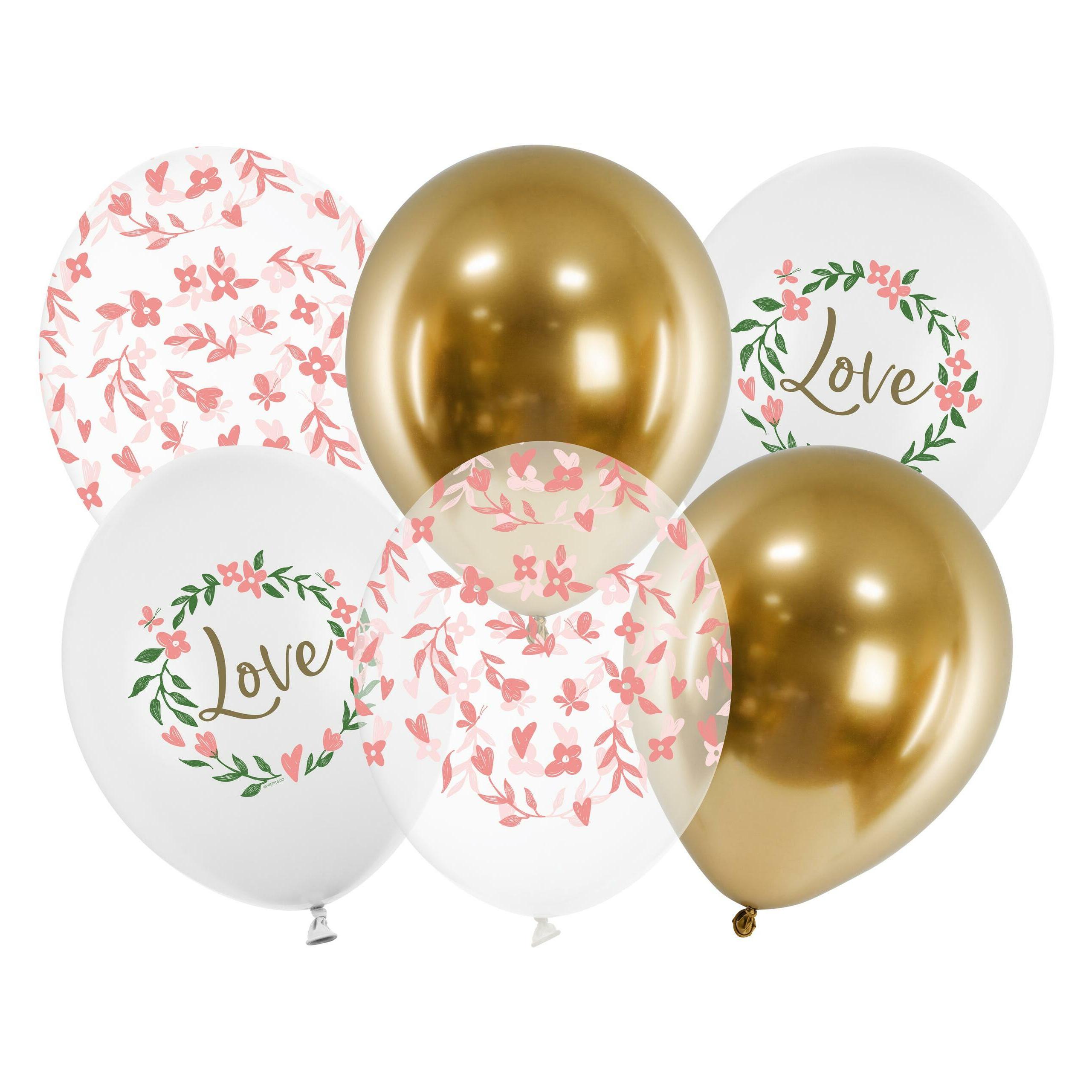 Partydeco Luftballon Love Gold/Weiss, Ø 30 cm, 6 Stück (6x) (SB14P-321-000-6)